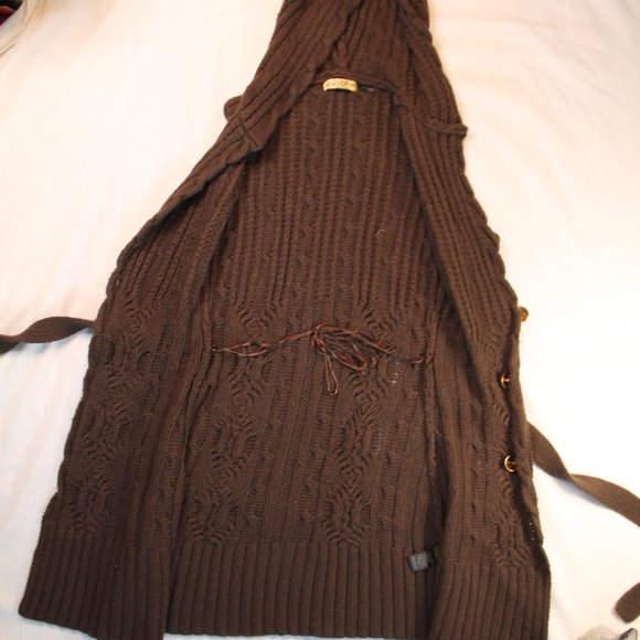 `guess jeans brown sleeveless wool hoodie cardigan - Picture 5 of 7